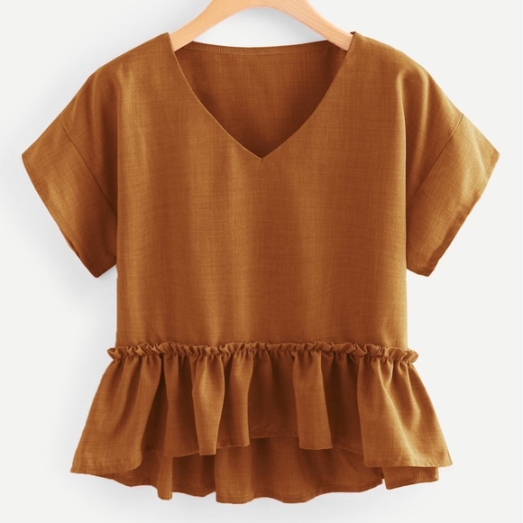 MELANIE Ruffle Hem Top - RUST - Picture 2 of 3